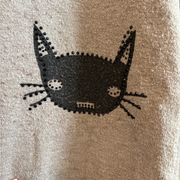 DD Style Cat Print Wool Blend Brown Sweater | Size Small/Medium - Picture 6 of 8
